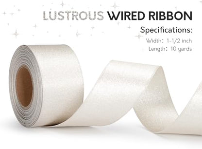 Keypan Champagne Satin Ribbon Wired Silver Glitter 1-1/2 Inch x 10 Yards - color: Glitter Champagne, size: 1-1/2"