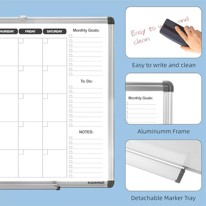 Whiteboard Dry Erase Calendar for Wall, Weekly & Monthly Planner, 36" x 24", Double-Sided, for Office, Home and School - size: M36" X 24"