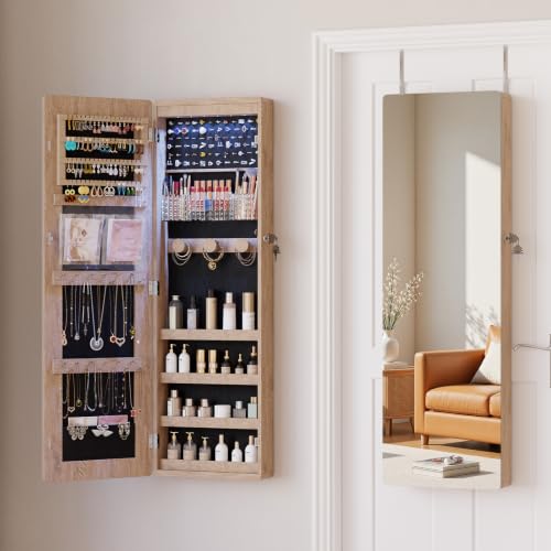 HNEBC Over the Door Organizer, Jewelry Cabinet with Lights,Brown - color: 21-Brown