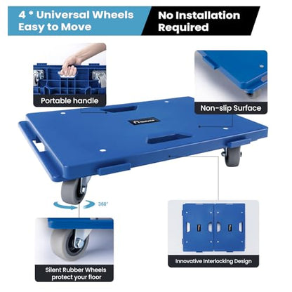 Nellyke Furniture Dolly, 4 Pack Dollies with Wheels,16'' X10'' Small Flat Dolly with 500LBS Large Capacity, Furniture Movers with Wheels Heavy Duty, Connectable and Portable, Blue - color: Blue, size: 4 Pack - Small