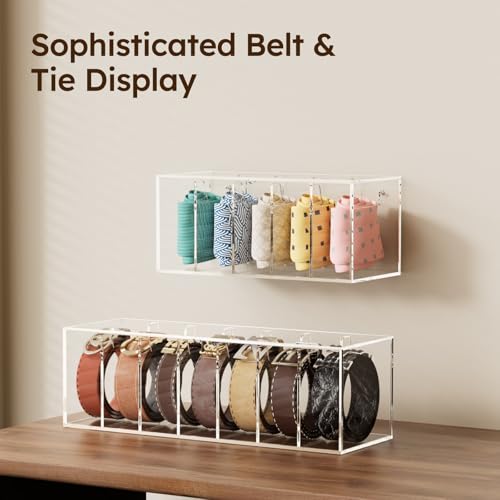 FEMELI Acrylic Belt Organizers for Closet 7-Slots Belt box with Dust Cover - size: 7 Compartments with Lid
