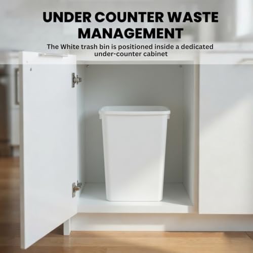 44-Quart, 11 Gallon Plastic Trash Can, 2 White Durable Garbage Bin - color: White, size: Double-Bins