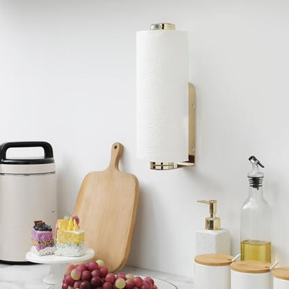theaoo Paper Towel Holder Under Cabinet, One-Hand Tear, Wall Mount, Black - color: Gold