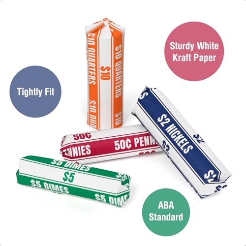 THEBLUETOUCH 600 pcs Assorted White Kraft Flat Coin Wrappers - size: 600 Assorted
