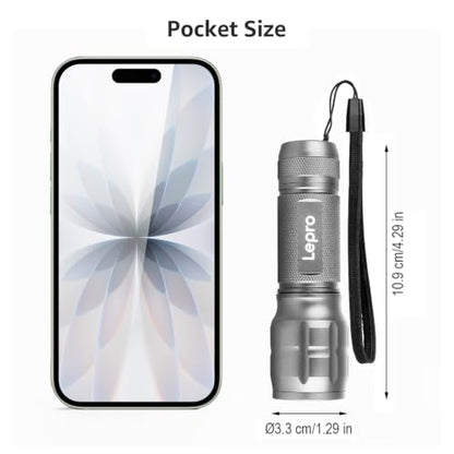 Lepro LED White Light Flashlight, High Lumens Waterproof Adjustable Focus - color: Gray