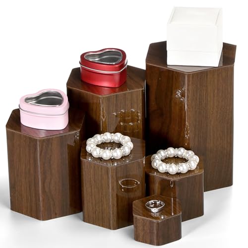 Jetec 12 Pcs Hexagonal Jewelry Display Risers Acrylic Stands,Brown - color: Brown