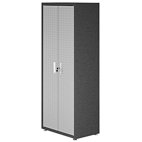 Manhattan Comfort Fortress Standing Cabinet Storage, Black/Gray - color: Black/Grey, style: Tall Cabinet