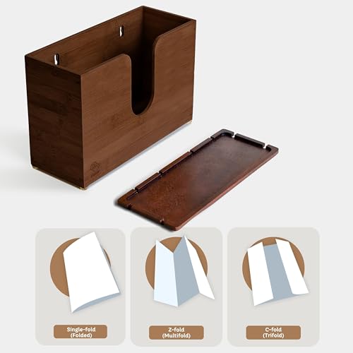 eBun Bamboo Paper Towel Dispenser with Removable Wooden Lid Tray, Brown - color: Brown