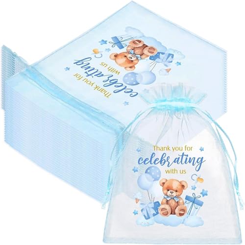 LXKBD 100Pcs Organza Bags for Boy Baby Shower Party Favors 5x7 Inch Blue - color: Large Blue Bear 100Pcs