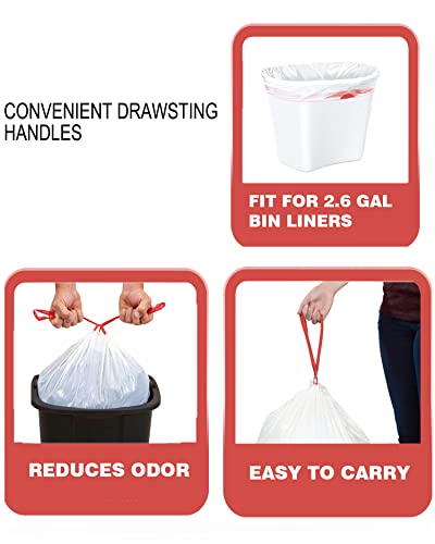 BEIDOU-PAC Trash Bags 2.6 Gallon Drawstring, 100 Count, Multifold Roll Garbage Bags, Small Kitchen Trash Bags, Odorless & Extra Thick White Plastic Food Scrap Bag for Home Office Bathroom Kitchen Bins - style: 2.6 Gallon |100 Count