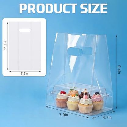 200 Pcs 4mil Plastic Take out Bag with Die Cut Handle 11.8" Clear Shopping Tote Bag Bulk for Retail Gift Restaurant - size: 7.9" X 4.7" X 11.8"