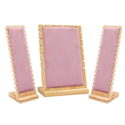 Necklace Display Stands for Selling Necklace Holder Set 3PCS Pink - color: Pink