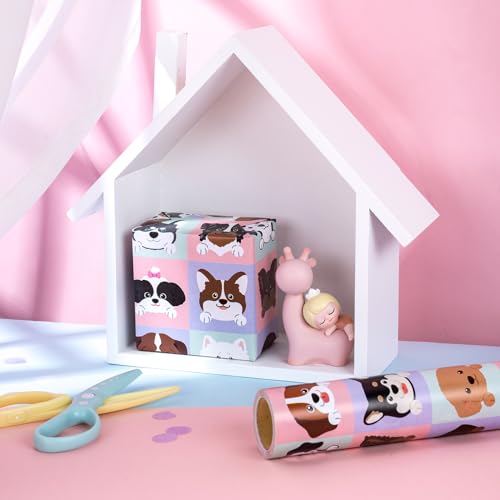 WRAPAHOLIC Puppy Wrapping Paper - Mini Roll - 17 Inch X 33 Feet - Adorable Dog for Dog Lovers, Birthday, Party, Holiday - color: Dog Heads