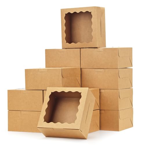 Moretoes 15pcs Cookie Boxes with Window, 6x6x3 In Bakery Boxes for Treats - color: Brown