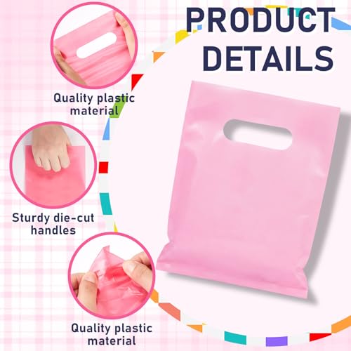 Maitys Pink 300 Pcs Small Plastic Bags with Handles 5x7 for Business - color: Pink