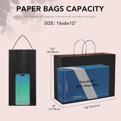 METRONIC Large Black Paper Gift Bags 16x6x12 Inches 6000 Pack Pallet - color: Black 16x6x12, size: 1 Count (Pack of 6000)