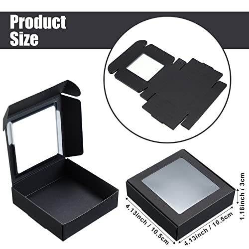 Zonon 30 Pcs Kraft Paper Boxes with Window 4.13 x 4.13 x 1.18 Inch (Black) - color: Black