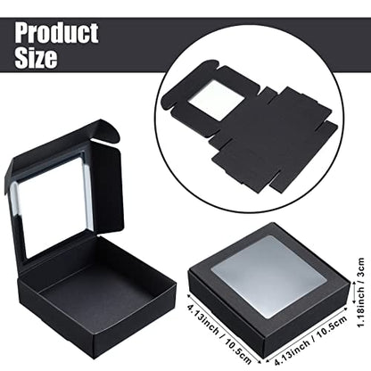 Zonon 30 Pcs Kraft Paper Boxes with Window 4.13 x 4.13 x 1.18 Inch (Black) - color: Black