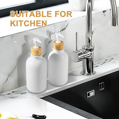 KASUNTING White Soap Dispenser, 2 Pack Plastic Bathroom Hand Soap and Lotion Dispenser Set with Bamboo Pump, 17 Fl Oz Hand and Dish Soap Dispensers Set for Kitchen, Refillable Liquid Soap Bottles - color: White, size: 2 Bottles