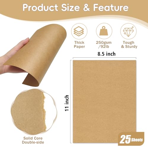 25 Sheets Brown Cardstock 8.5 x 11, 92lb/250gsm Kraft Card Stock Paper