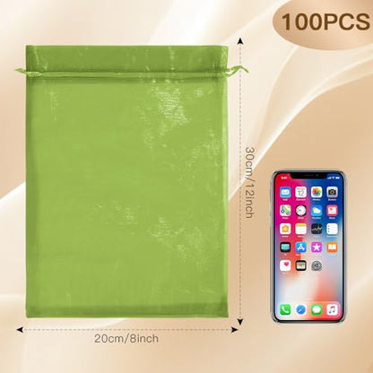 Organza Bags,100 PCS Army Green Sheer Mesh Bags Drawstring 8x12 Inch, Large Wedding Gift Party Favor Bag, Mesh Gift Candy Goodie Jewelry Fruit Protection Bag for Bathroom Soaps Christmas Birthday - color: army green-100pcs