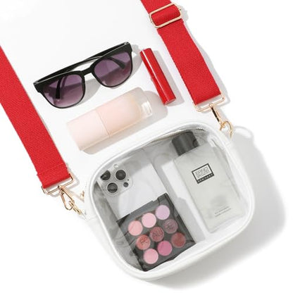 TOBVZOO Clear Bag Stadium Approved, Crossbody Transparent Bag for Concerts Sports Events, Purses for Men & Women - color: White - Red Striped Strap