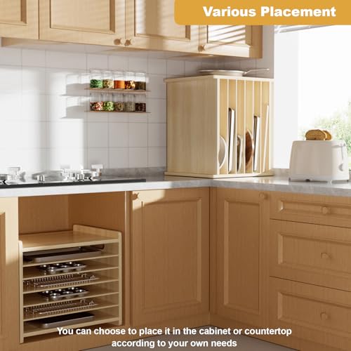 7 Tier Wooden Tray Dividers for Cabinets Cookie Sheet Organizer for Pot, Pans, Baking Tray Organizer for Kitchen Documents Storage(20" W x 16.5" H x 15.2" D) - size: 20" W x 16.5" H x 15.2" D