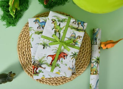Sikiweiter Dinosaur Wrapping Paper Roll - Watercolor Dino & Palm Tree Design - 17 inch x 16.5 feet (Dinosaur) - color: Dinosaur