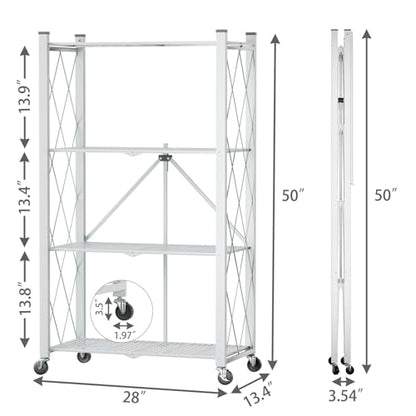 4-Tier Folding Shelf with Wheels No Assembly Portable Shelves - color: White, size: 4 Tier