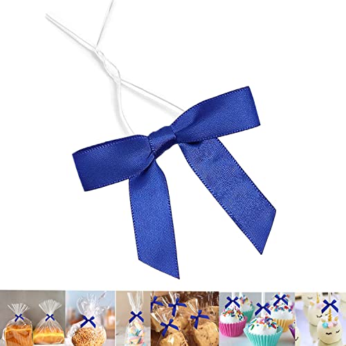 50 PCS 3 Inch Twist Bows for Treat Bags, Satin Twist Tie Bows, Pre Tied Bows with Wire, Ribbon Bows with Twist Ties for Gift Bags, Popcorn Bags, Cookie Bags, Party Favors(Royal Blue) - color: Royal Blue, size: 50 Pack