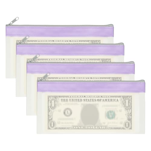 PATIKIL 8.5x4 Inch Money Bags with Zipper, 4Pcs Clear PVC Cash Deposit Bank Pouch Envelopes Check Wallet for Coin Cosmetics Invioce Bill, Purple - color: Purple