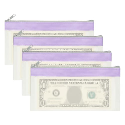 PATIKIL 8.5x4 Inch Money Bags with Zipper, 4Pcs Clear PVC Cash Deposit Bank Pouch Envelopes Check Wallet for Coin Cosmetics Invioce Bill, Purple - color: Purple