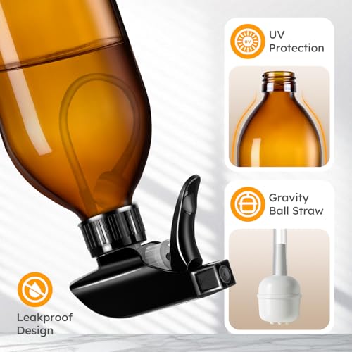 Tecohouse 360° 16 OZ Amber Glass Spray Bottles 2 Pack - color: Amber