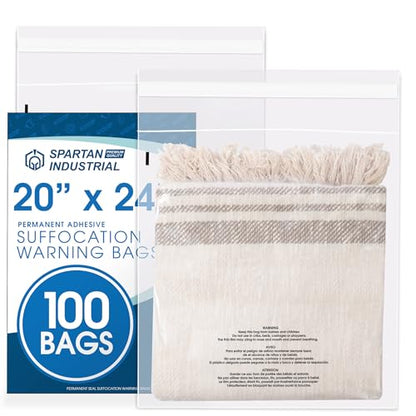 20" X 24" (100 Count) Self-Seal Clear Poly Bags With Suffocation Warning - size: 20" X 24"