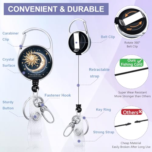 Funny Sun Moon Retractable Badge Reel with Lanyard & ID Badge Holder - color: Funny Sun Moon