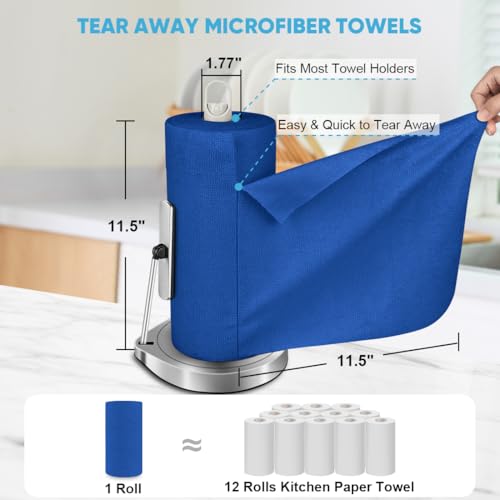 AIDEA Microfiber Cleaning Cloth Roll-75PK,Paper Towels 11.5×11.5",Dark Blue - color: Dark Blue