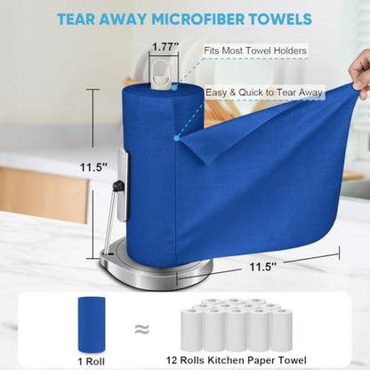 AIDEA Microfiber Cleaning Cloth Roll-75PK,Paper Towels 11.5×11.5",Dark Blue - color: Dark Blue