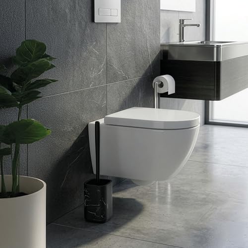 Vigar Zense Toilet Brush and Holder Set, Polyresin Stone, Black Marble - color: Black Marble