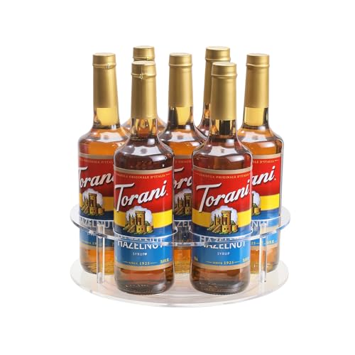 IEEK Large Rotating Coffee Syrup Organizer 7 Bottles Clear Acrylic Coffee Syrup Rack for Countertop Syrup Bottle Holder Stand With Anti Slip Pad for Coffee Bar Station,Turntable Wine Display Tray - size: Circular 7-Bottle