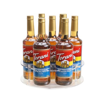 IEEK Large Rotating Coffee Syrup Organizer 7 Bottles Clear Acrylic Coffee Syrup Rack for Countertop Syrup Bottle Holder Stand With Anti Slip Pad for Coffee Bar Station,Turntable Wine Display Tray - size: Circular 7-Bottle