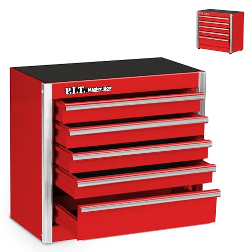 P.I.T. Mini Tool Box,Small Metal Toolbox Organizer with 5 Drawers,Red - color: Red, size: 5-Drawer