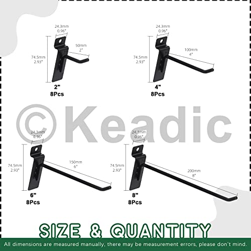 Keadic 32Pcs Slatwall Hooks Assortment Set 2/4/6/8 Inch Slat Wall Shelf Brackets Hanging Hook Heavy Duty Pegboard Gridwall Hooks Display Panel Hook for Garage Shop Retail (Black) - size: 2" 4" 6" 8"
