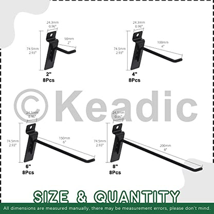 Keadic 32Pcs Slatwall Hooks Assortment Set 2/4/6/8 Inch Slat Wall Shelf Brackets Hanging Hook Heavy Duty Pegboard Gridwall Hooks Display Panel Hook for Garage Shop Retail (Black) - size: 2" 4" 6" 8"