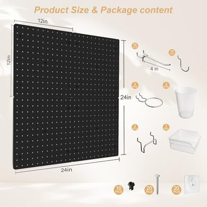 FZK Modular Plastic Peg Board Wall Organizer Kit, 12x12, Black - color: 12inch-Pegboard Kit-Black