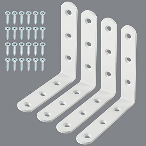 Alise 4Pcs Floating Shelf Brackets, White Heavy Duty L Bracket for Shelves - color: White, size: (4P) 3.2x3.2x0.8 inch