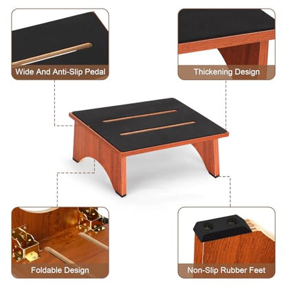 Step Stool Foldable, Wooden Step Stool with Non-Slip Rubber Stepping Feet, Folding Platform Step Stools for Adults Seniors in Kitchen, Home, Bedroom, Office, Rv, Easy to Carry,450 LBS Capacity (Brown) - size: 7 Inch High