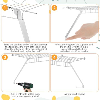 6 Pack Wire Shelf Brackets, Support Brackets for 12 Inch Shelving with Anchors and Screws, Closet Shelving Accessories for Wall Installation White