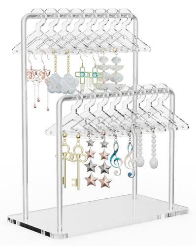 NiHome 2-Tier Earring Holder Organizer, 48 Pairs Acrylic Display, Clear - color: Clear, size: Without Tray