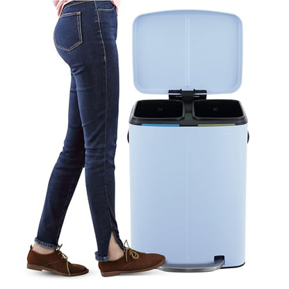 happimess Marco 10.6 Gal Double Bucket Step Trash Can, Tide Pool Blue - color: Tide Pool Blue