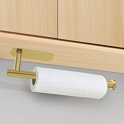 DEKAVA Paper Towel Holder Under Cabinet for Kitchen, Adhesive Paper Towel Holder Wall Mount, SUS304 Stainless Steel 13 inch(1,Gold) - color: Gold
